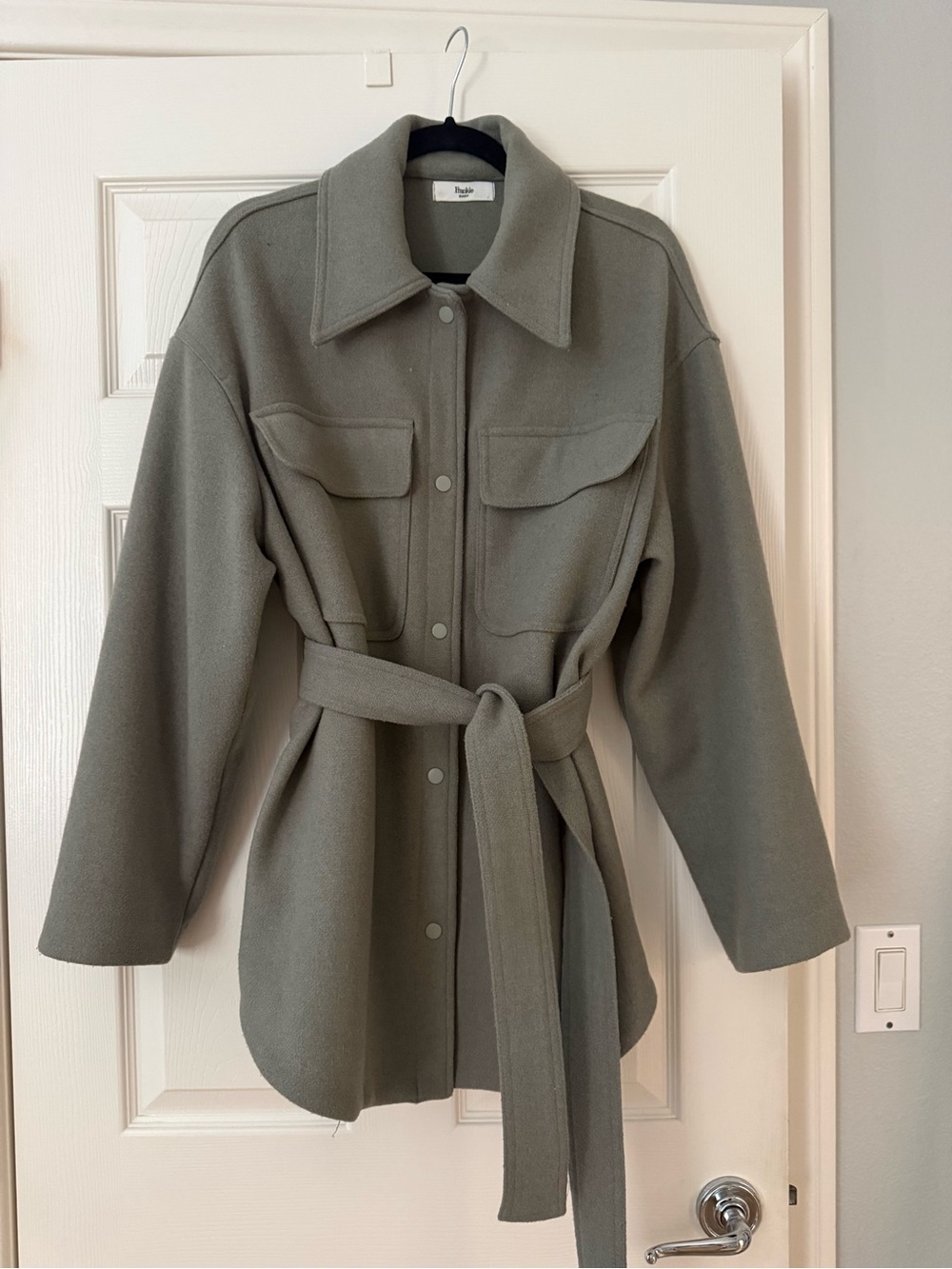 Frankie Shop Belted Trench Coat in Sage